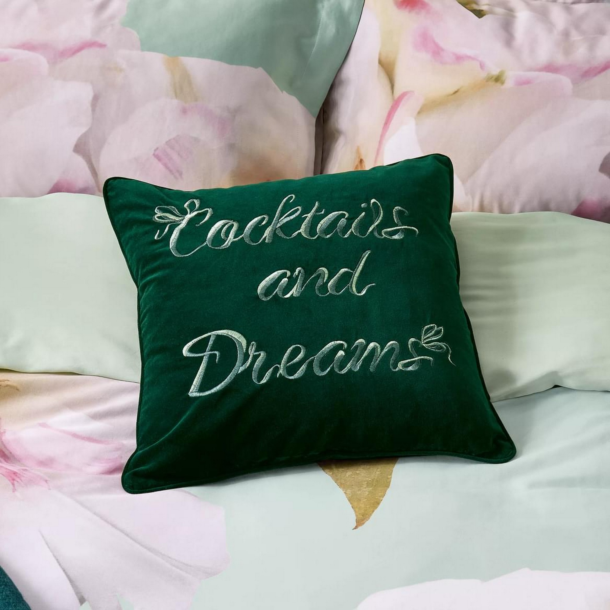 Cocktails And Dreams Cushion By Ted Baker In Forest Green